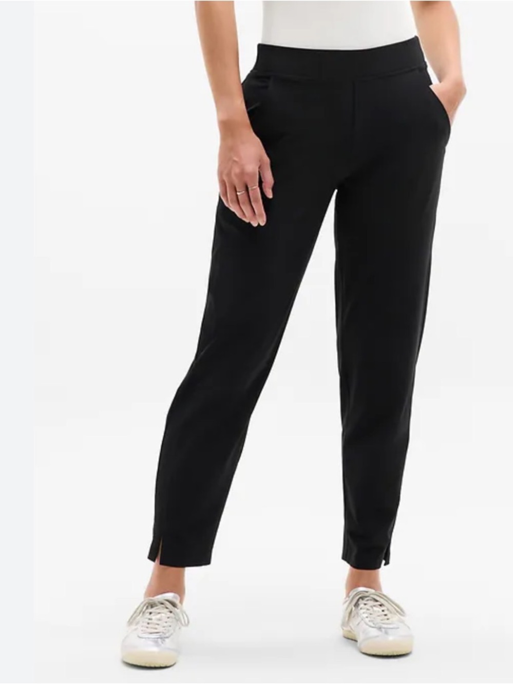 ATHLETA Black Brooklyn Ankle Pants 6 Ribbed Side Stripe /4 Pockets /Hem Slits